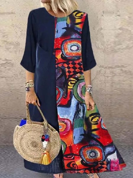 Ombre Crew Neck Casual Dresses, As picture, Mini Dresses