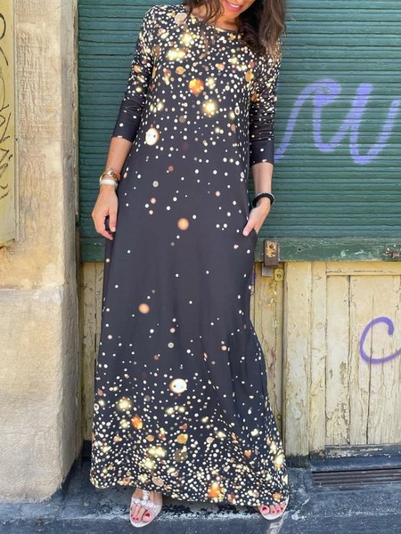 Glitter Casual Loosen Long Sleeve Maxi Dresses, Deep gray, Maxi Dresses