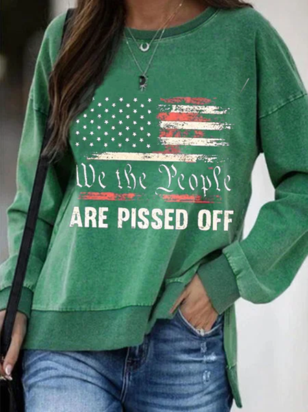 Casual Loosen Letter Sweatshirt, Green, Hoodies & Sweatshirts