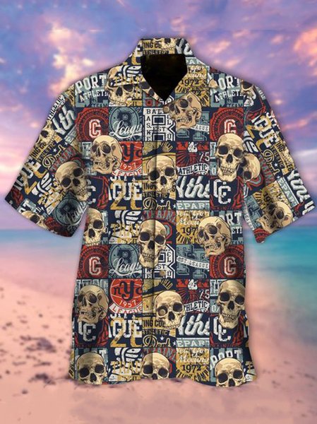 Mens Skull Print Casual Breathable Short Sleeve Hawaiian Shirts, Red, Men's Floral shirt
Mens Skull Print Casual Breathable Short Sleeve Hawaiian Shirts, Red, Men's Floral shirt