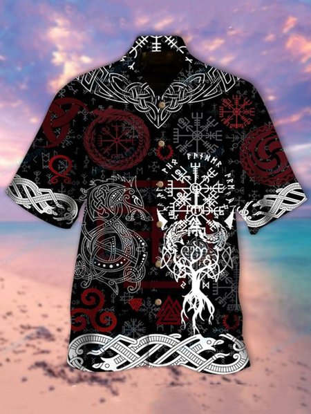 Mens Viking Blood Print Casual Breathable Short Sleeve Hawaiian Shirts, Black, Men's Floral shirt
Mens Viking Blood Print Casual Breathable Short Sleeve Hawaiian Shirts, Black, Men's Floral shirt