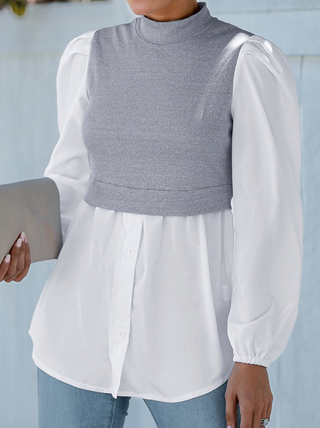 Basics Regular Fit Plain Shirts & Tops, Gray, Long sleeve tops