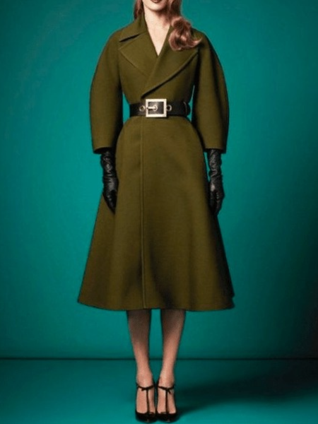Winter Plain Long sleeve Work Formal Non-Stretch Outerwear, Darkgreen, Coats