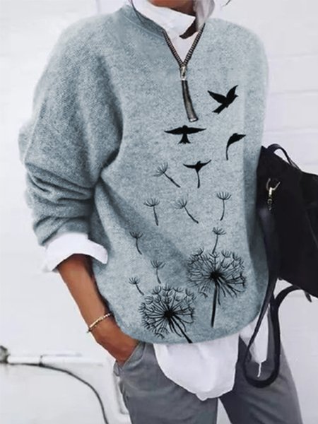 Vintage Dandelion Printed Long Sleeve Zipper V Neck Plus Size Casual Tops, Gray, Tops
Vintage Dandelion Printed Long Sleeve Zipper V Neck Plus Size Casual Tops, Gray, Tops
