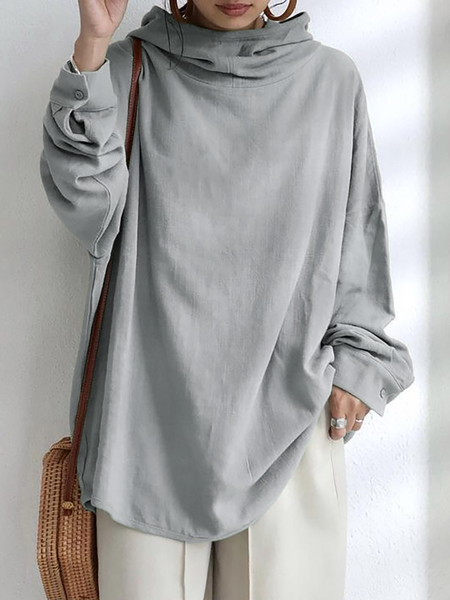 Plus size Casual Plain Shirts & Tops, Gray, Tops
