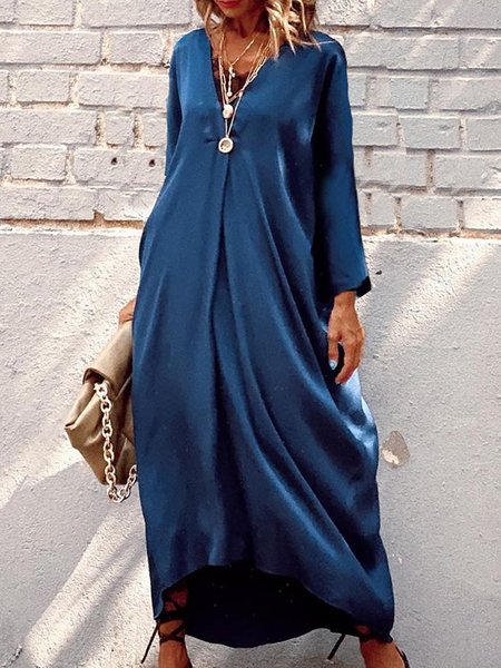 Vacation Plus Size Casual Solid Color Pleated V-neck Loosen Maxi Dresses, Blue, Casual Dresses
Vacation Plus Size Casual Solid Color Pleated V-neck Loosen Maxi Dresses, Blue, Casual Dresses