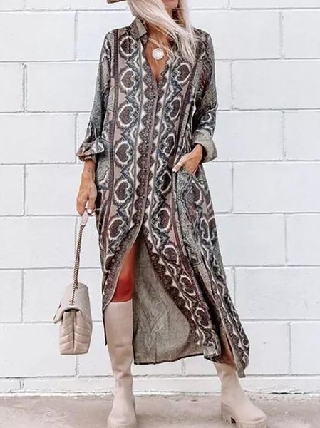 Casual Geometric Print Shirt Collar Long Sleeve Long Dresses, Multicolor, Maxi Dresses
Casual Geometric Print Shirt Collar Long Sleeve Long Dresses, Multicolor, Maxi Dresses