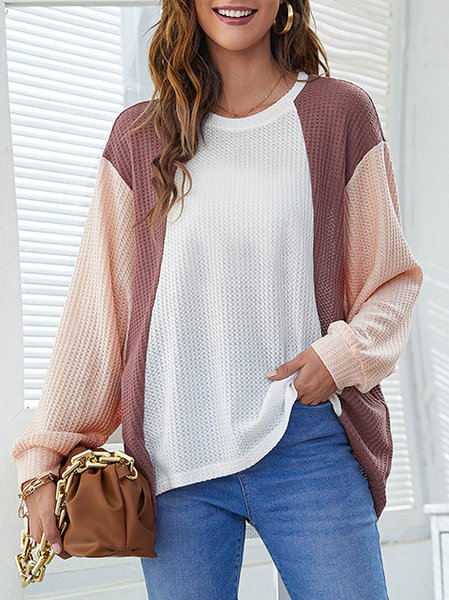 Solid Crew Neck Loosen Off Shoulder Shirts & Tops, White, Long sleeve tops
