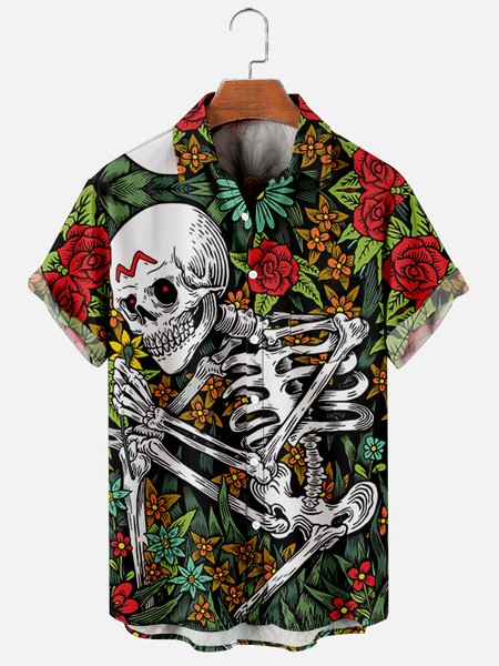 Mens Skull Print Casual Breathable Chest Pocket Short Sleeve Hawaiian Shirts, Green, Men's Floral shirt
Mens Skull Print Casual Breathable Chest Pocket Short Sleeve Hawaiian Shirts, Green, Men's Floral shirt
