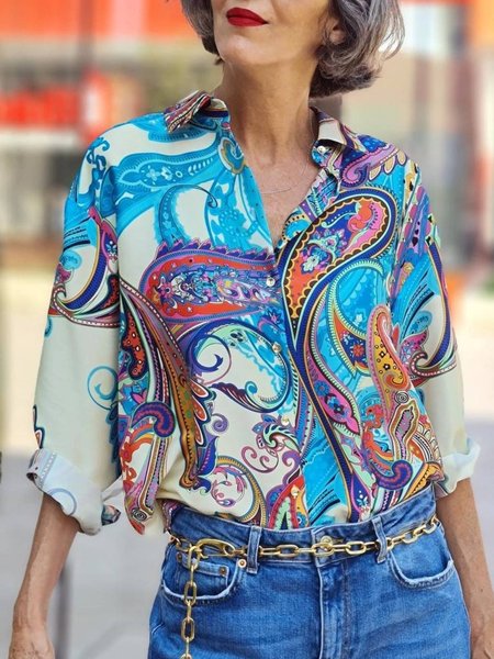 Shirt Collar Casual Shirts & Tops, Multicolor, Blouses & Shirts