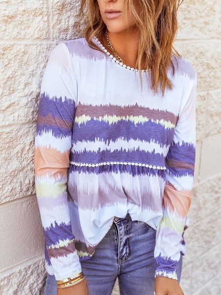 Crew Neck Tie Dye Casual Shirts & Tops, Gray purple, T-Shirts 
Crew Neck Tie Dye Casual Shirts & Tops, Gray purple, T-Shirts