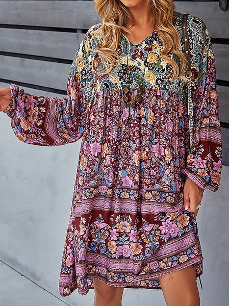 Floral Paisley V-Neck Empire-Waist Knee-length Dresses, Purple, Boho dresses
Floral Paisley V-Neck Empire-Waist Knee-length Dresses, Purple, Boho dresses