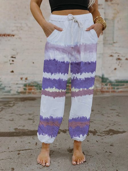 Loosen Striped Pants, Gray purple, Sport Pants