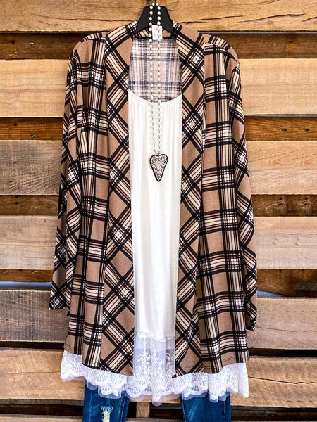 Casual Loosen Plaid Long Sleeve Outerwear, As picture, Outerwear