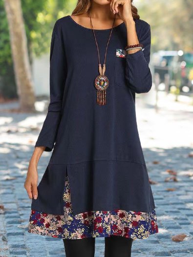 Floral Printed A-line Crew Neck Casual Long Sleeve Dresses, Dark blue, Floral Dresses
Floral Printed A-line Crew Neck Casual Long Sleeve Dresses, Dark blue, Floral Dresses