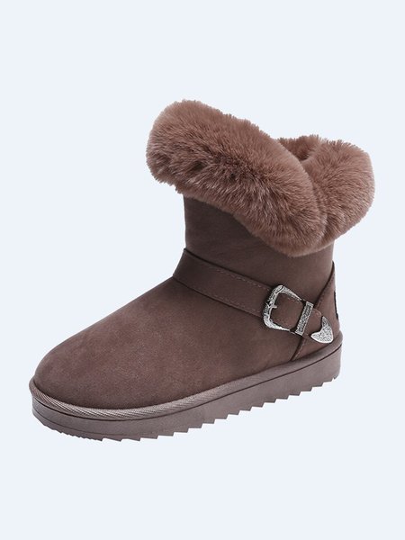 Faux Suede And Velvet Snow Snow Boots, Khaki, Boots