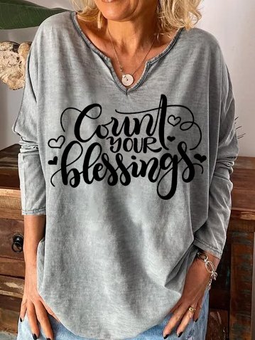 Count your blessings Women's Long Sleeve Shirts & Tops, Gray, Hoodies&Sweatshirts