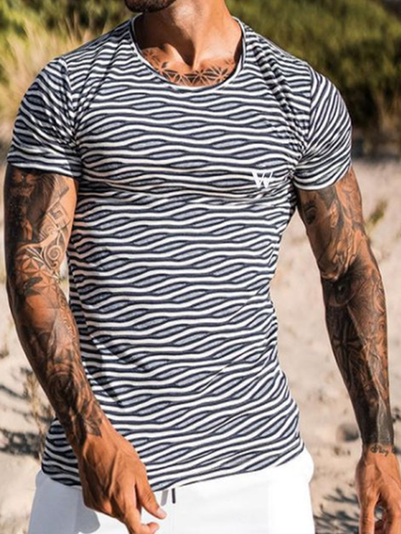 Vacation Short Sleeve Crew Neck Shirts & Tops, As picture, Men's t-shirts