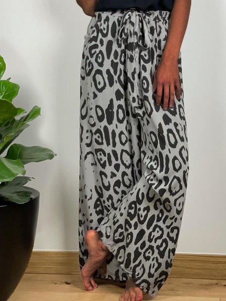 Casual Leopard Loosen Pants, Deep gray, Pants