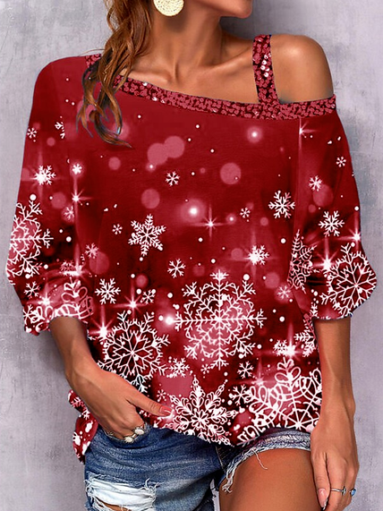 Snowflake One Shoulder Casual Long sleeve Shirts & Tops, Red, Long sleeve tops
Snowflake One Shoulder Casual Long sleeve Shirts & Tops, Red, Long sleeve tops