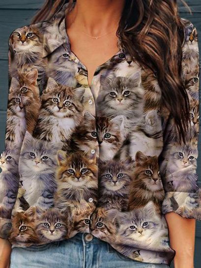 Cat Printed Vintage Long Sleeve Loosen Shirts & Tops, Coffee, Shirts & Blouses
Cat Printed Vintage Long Sleeve Loosen Shirts & Tops, Coffee, Shirts & Blouses