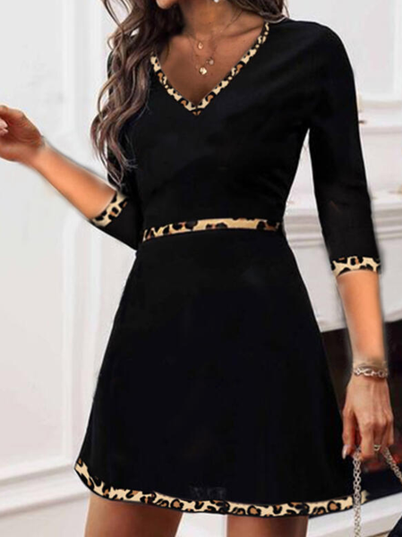 Color Block/Leopard Long Sleeves A-line Knee Length Casual Skater Dresses, Black, Formal Dresses
Color Block/Leopard Long Sleeves A-line Knee Length Casual Skater Dresses, Black, Formal Dresses
