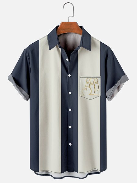 Short Sleeve Bowling Shirt, Blue, Men's Floral shirt