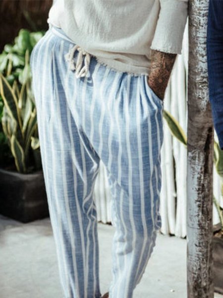 Linen Casual Geometric Pants, As picture, Men's shorts
