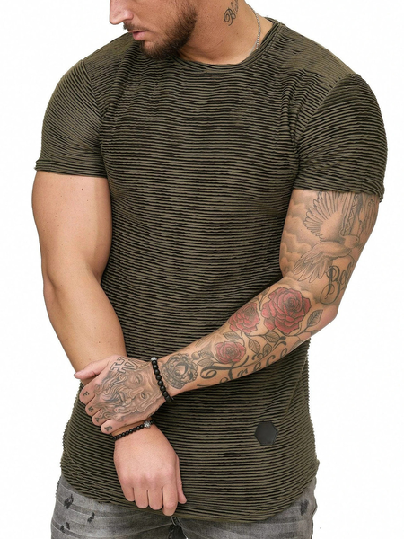 Men's Pinstripe Round Neck Short Sleeve Tee, Army green, T-shirt