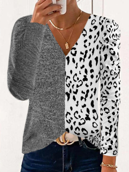 Print Color Block Leopard V-Neck Long Sleeves Puff Sleeve Casual Blouses, Gray, Long sleeve tops
Print Color Block Leopard V-Neck Long Sleeves Puff Sleeve Casual Blouses, Gray, Long sleeve tops
