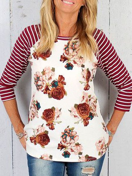 Cotton Blends Casual Loosen Shirts & Tops, Red, Tops