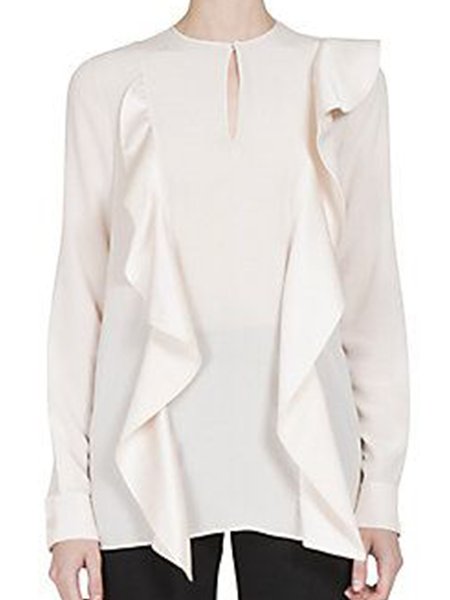 Work Date Daily Elegant Crew Neck Plain Top, Apricot, Blouses and Shirts