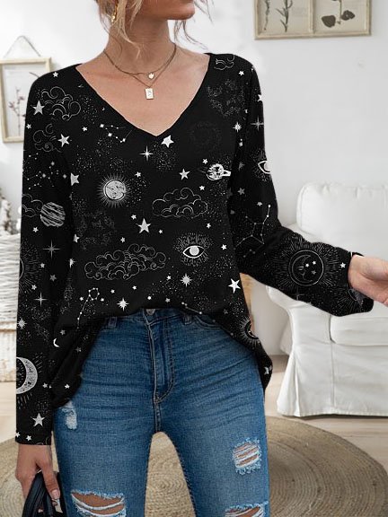 V Neck Abstract Printed Vintage Long Seeve Shirts & Tops, Black, Long sleeve tops
V Neck Abstract Printed Vintage Long Seeve Shirts & Tops, Black, Long sleeve tops