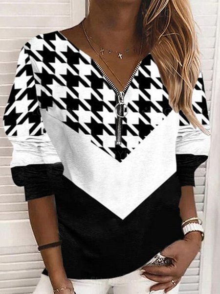 Color Block Loosen V Neck Sweatshirt, Black, Sweatshirts & Hoodies