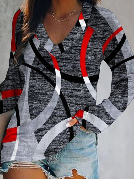 Casual Geometric Long Sleeve V Neck Plus Size Printed Tops T-shirts, Gray, T-Shirts
Casual Geometric Long Sleeve V Neck Plus Size Printed Tops T-shirts, Gray, T-Shirts