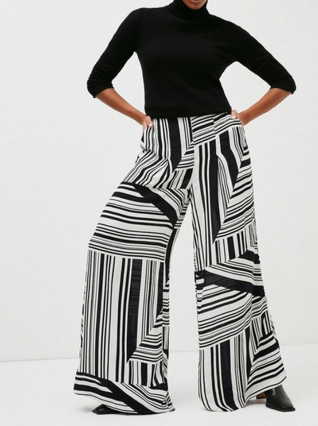 Loosen Geometric Wide Leg Pants, As picture, Flared Pants