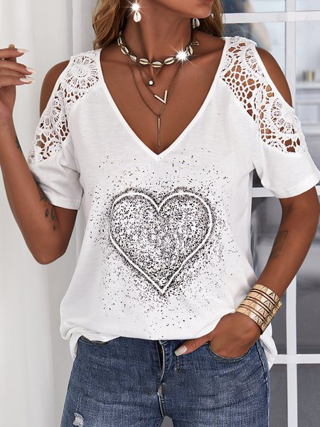 Top con scollo a V casual con stampa a cuore in pizzo svasato, Bianco, Blouses & Shirts
Top con scollo a V casual con stampa a cuore in pizzo svasato, Bianco, Blouses & Shirts