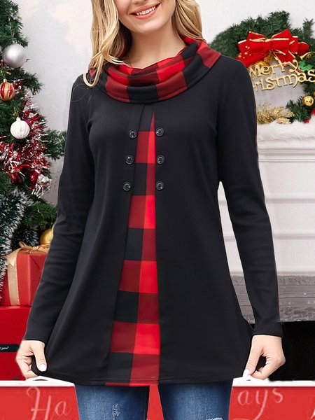 Womens Long Sleeve Cowl Neck Warm Splicing Tunic Tops with Buttons, Black, Long sleeve tops
Womens Long Sleeve Cowl Neck Warm Splicing Tunic Tops with Buttons, Black, Long sleeve tops