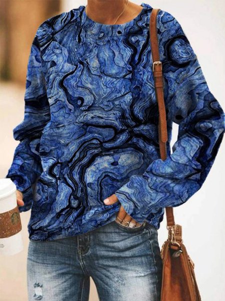 Tie-dyed Printed Crew Neck Long Sleeve Sweatshirt, Blue, Hoodies & Sweatshirts