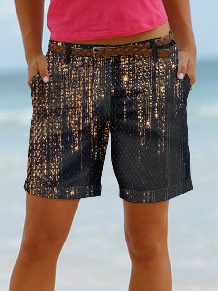 Abstract Casual Pants, Black, Shorts