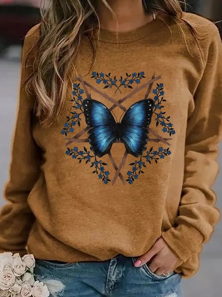 Butterfly print round neck long-sleeved sweatshirt, Yellow brown, Hoodies&Sweatshirts
Butterfly print round neck long-sleeved sweatshirt, Yellow brown, Hoodies&Sweatshirts