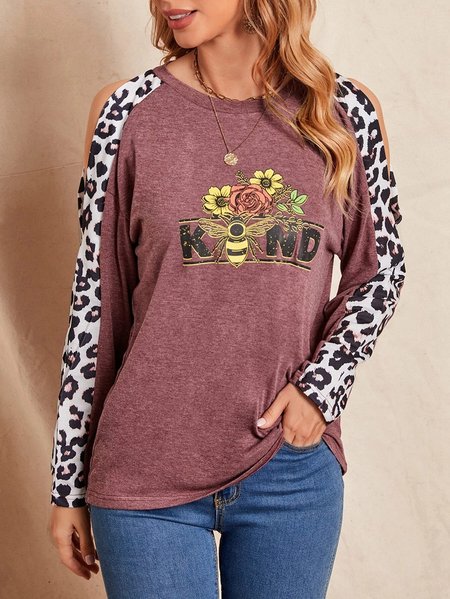 Loose leopard print casual shirt and top, Red, Tops