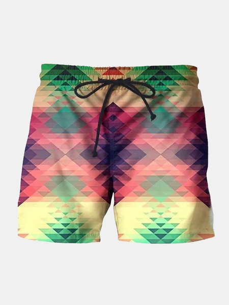 Geometric gradient print beach pants, Multicolor, Men's shorts