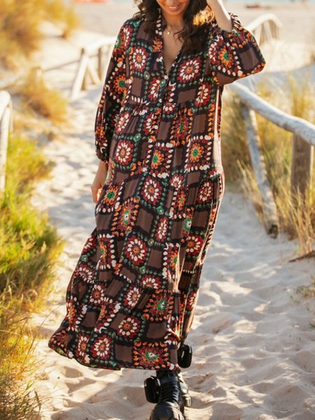 Boho Long Sleeve Geometric Printed V Neck Plus Size Casual Dresses, Multicolor, Maxi Dresses
Boho Long Sleeve Geometric Printed V Neck Plus Size Casual Dresses, Multicolor, Maxi Dresses
