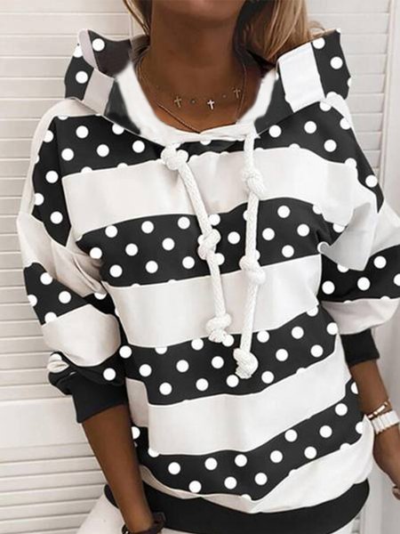 Casual Polka Dots Long Sleeve Sweatshirt, Black, Hoodies & Sweatshirts