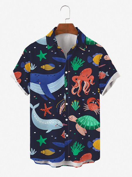 Mens Sea Life Print Casual Breathable Loose Short Sleeve Hawaiian Shirts, Dark blue, Men's Floral shirt
Mens Sea Life Print Casual Breathable Loose Short Sleeve Hawaiian Shirts, Dark blue, Men's Floral shirt