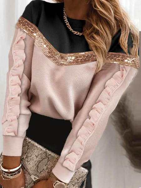 Off Shoulder Color Block Casual Sweatshirts Contrasting color sweet bright gold ribbon ruffled sleeve sweater, Pink, Sweatshirts & Hoodies
Off Shoulder Color Block Casual Sweatshirts Contrasting color sweet bright gold ribbon ruffled sleeve sweater, Pink, Sweatshirts & Hoodies