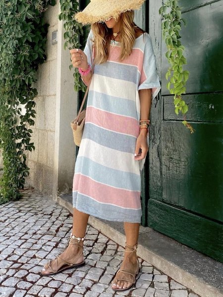 Color Stripes Crew Neck Loosen Short Sleeve Midi Dresses, Multicolor, Midi Dresses
Color Stripes Crew Neck Loosen Short Sleeve Midi Dresses, Multicolor, Midi Dresses