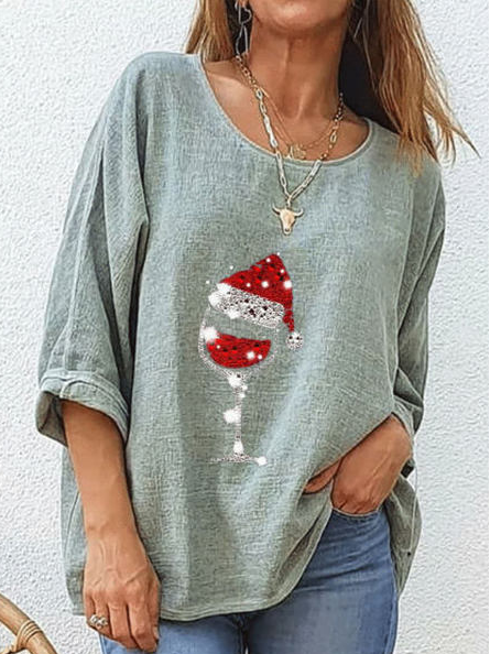Party Geometric Cotton BlendsLong Sleeve Shirts & Tops, Gray, Tops