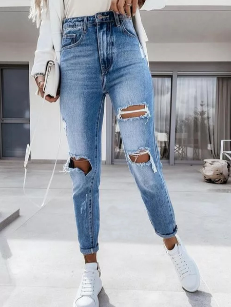 Casual Denim Pants, Blue, Pants